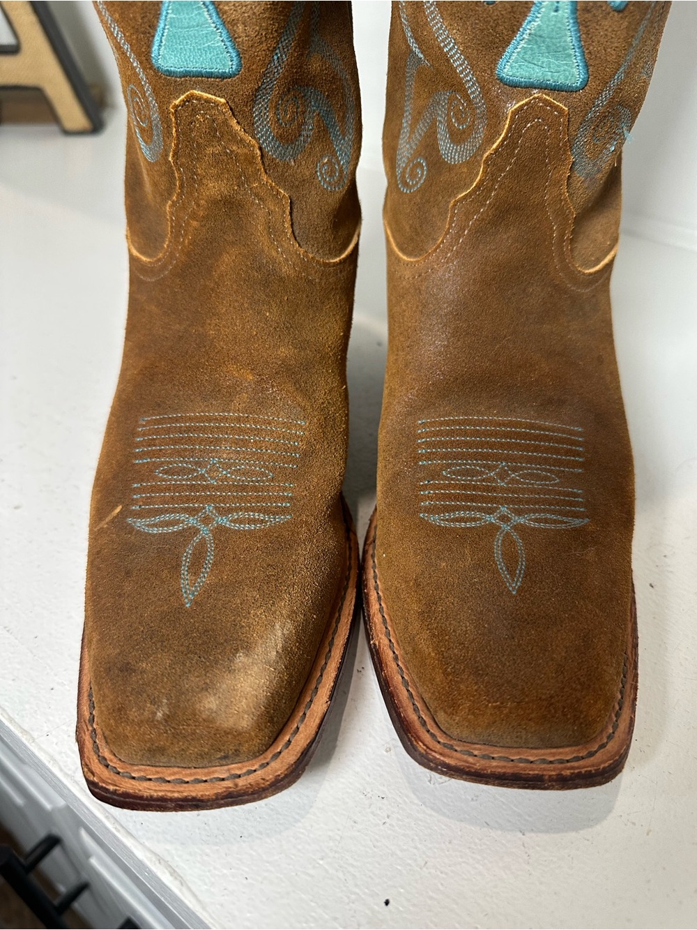Tony Lama Cowboy Boots Womens 7B Brown Suede Leather Western Cowgirl Boots USA - Picture 3 of 9